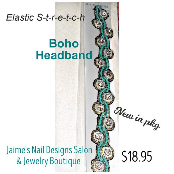 Boho Crystal & Turquoise Seed Bead Headband - Picture 3 of 16